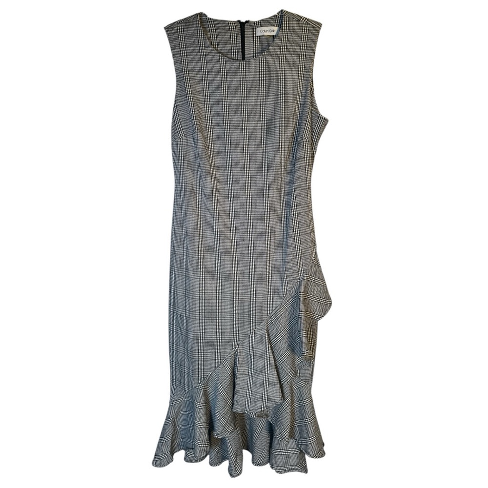 Calvin Klein Gray Plaid Ruffled Sheath Dress - Picture 6 of 10